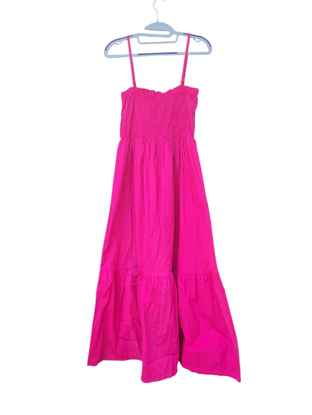 Sofia Made In Italy hot pink smocked tiered cotton midi/maxi dress Size S